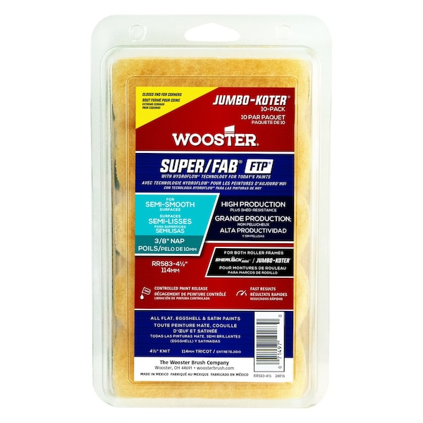 Wooster Wooster Super/FAB Fabric 4.5 in. W X 3/8 in. Jumbo Paint Roller Cover 10 pk RR583-4 1/2 - main